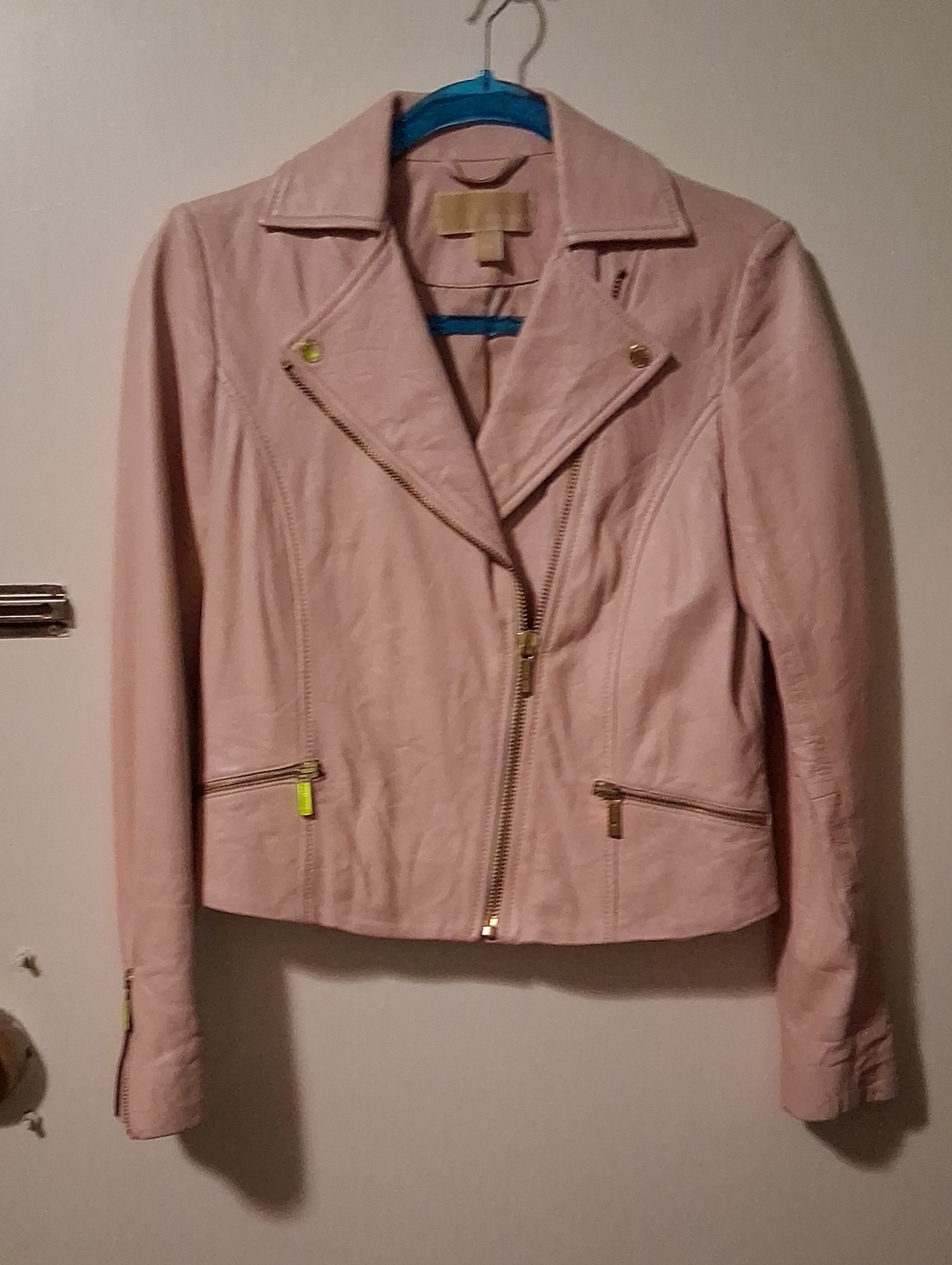 Michael Kors Blush Pink 100% Leather Asymmetrical Moto Jacket